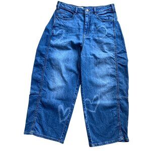 Pilcro The Kenna Heart Print Heritage Barrel Wide Leg Jeans Curved Blue Artsy-29